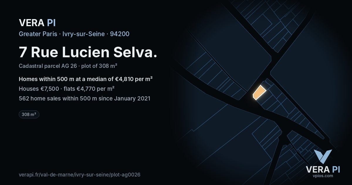 7 Rue Lucien Selva, Ivry-sur-Seine at night – the plot lit, the parcels around coloured by the prices near them