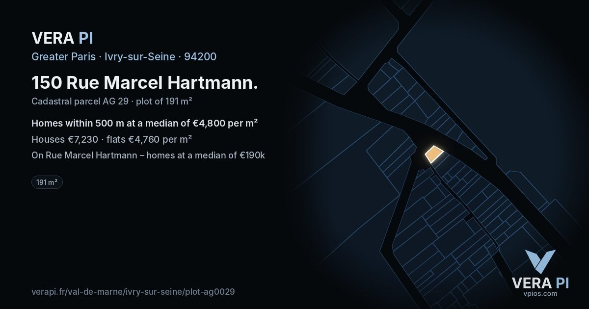 150 Rue Marcel Hartmann, Ivry-sur-Seine at night – the plot lit, the parcels around coloured by the prices near them