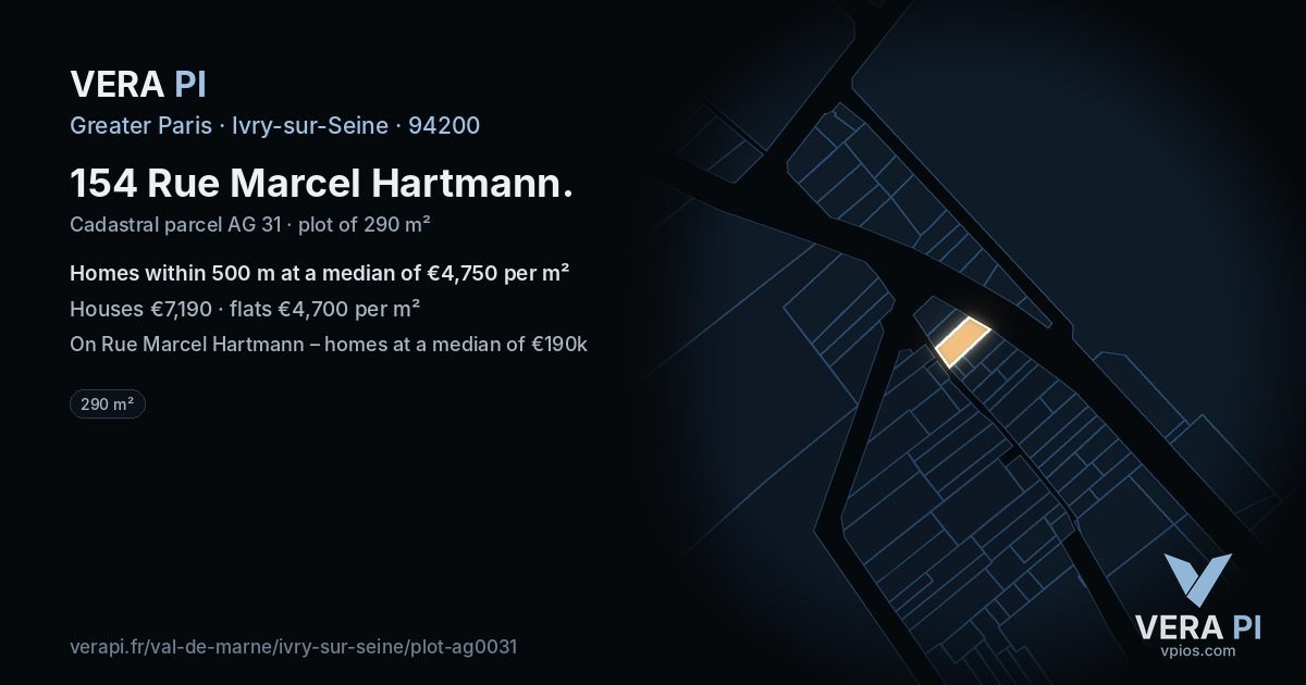 154 Rue Marcel Hartmann, Ivry-sur-Seine at night – the plot lit, the parcels around coloured by the prices near them
