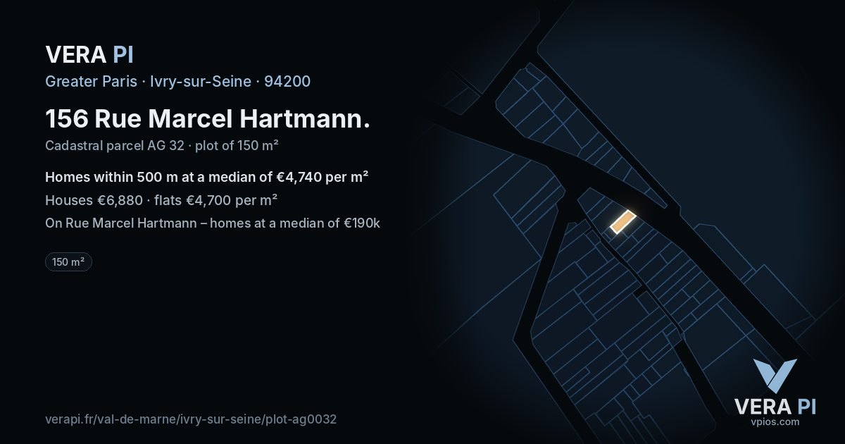 156 Rue Marcel Hartmann, Ivry-sur-Seine at night – the plot lit, the parcels around coloured by the prices near them