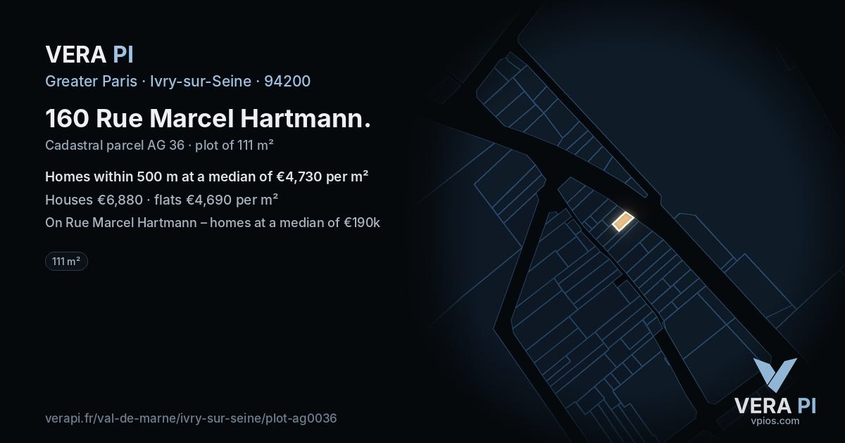 160 Rue Marcel Hartmann, Ivry-sur-Seine at night – the plot lit, the parcels around coloured by the prices near them