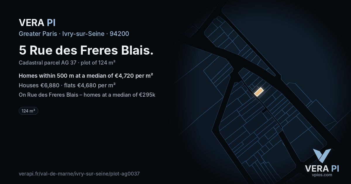 5 Rue des Freres Blais, Ivry-sur-Seine at night – the plot lit, the parcels around coloured by the prices near them