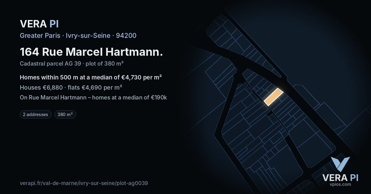 164 Rue Marcel Hartmann, Ivry-sur-Seine at night – the plot lit, the parcels around coloured by the prices near them