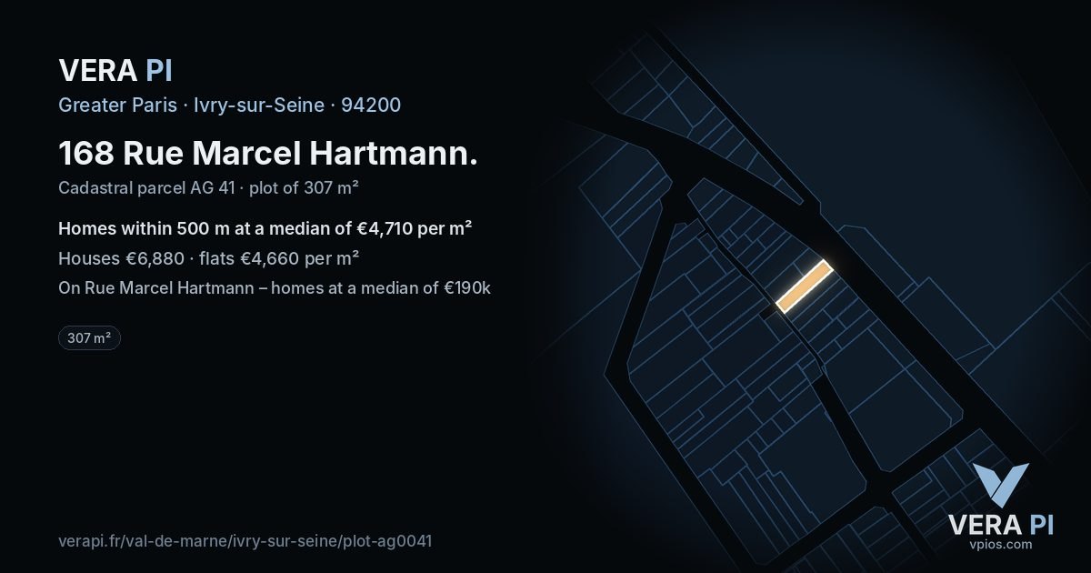 168 Rue Marcel Hartmann, Ivry-sur-Seine at night – the plot lit, the parcels around coloured by the prices near them