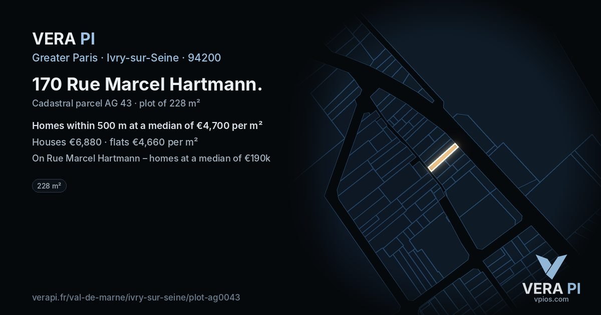 170 Rue Marcel Hartmann, Ivry-sur-Seine at night – the plot lit, the parcels around coloured by the prices near them