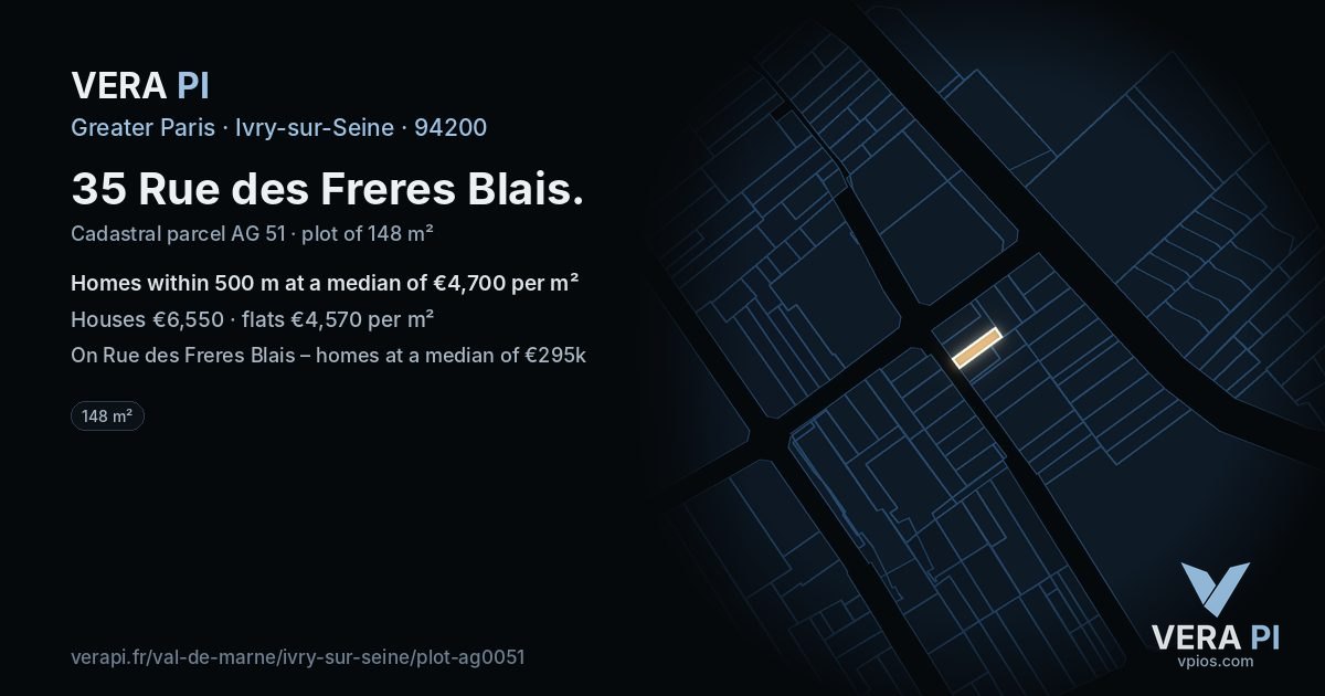 35 Rue des Freres Blais, Ivry-sur-Seine at night – the plot lit, the parcels around coloured by the prices near them