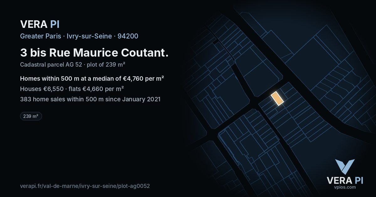 3 bis Rue Maurice Coutant, Ivry-sur-Seine at night – the plot lit, the parcels around coloured by the prices near them