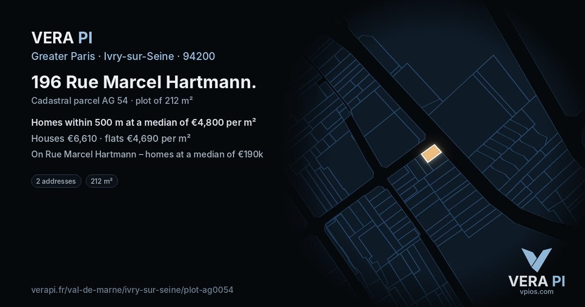 196 Rue Marcel Hartmann, Ivry-sur-Seine at night – the plot lit, the parcels around coloured by the prices near them