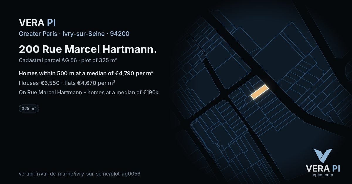 200 Rue Marcel Hartmann, Ivry-sur-Seine at night – the plot lit, the parcels around coloured by the prices near them