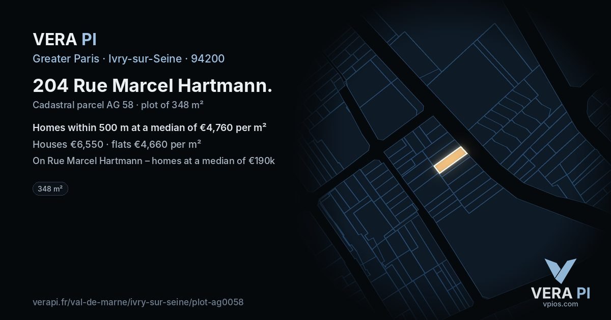 204 Rue Marcel Hartmann, Ivry-sur-Seine at night – the plot lit, the parcels around coloured by the prices near them