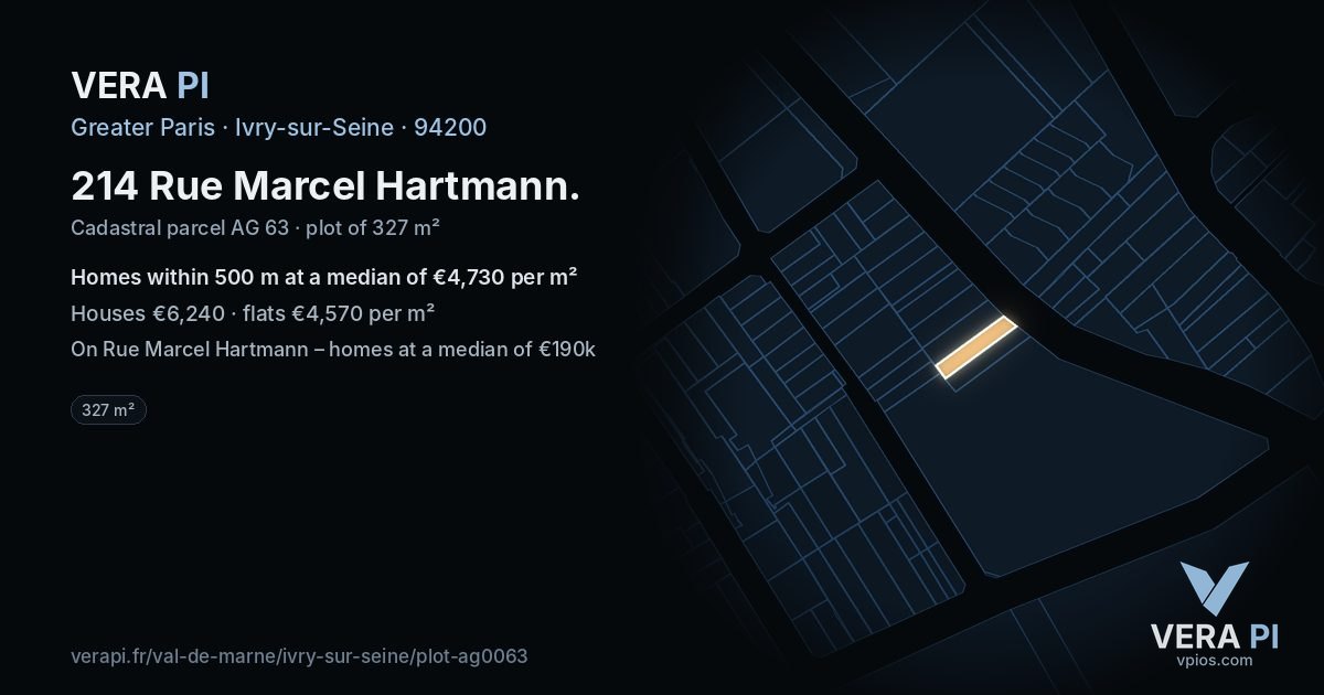214 Rue Marcel Hartmann, Ivry-sur-Seine at night – the plot lit, the parcels around coloured by the prices near them