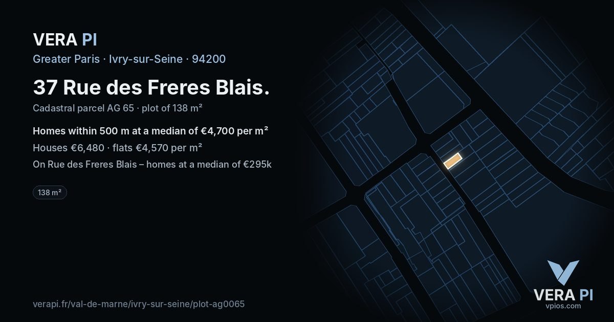 37 Rue des Freres Blais, Ivry-sur-Seine at night – the plot lit, the parcels around coloured by the prices near them