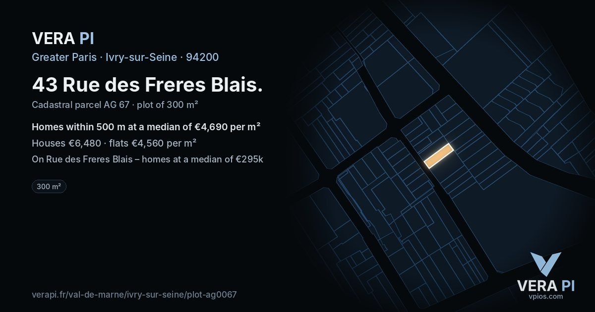 43 Rue des Freres Blais, Ivry-sur-Seine at night – the plot lit, the parcels around coloured by the prices near them