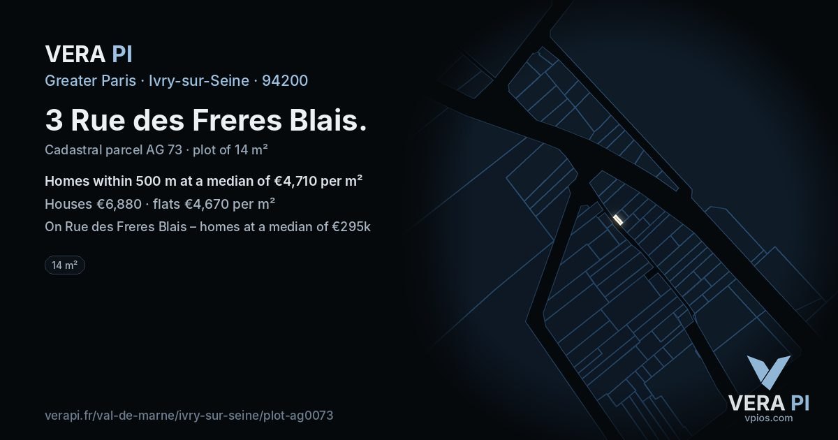 3 Rue des Freres Blais, Ivry-sur-Seine at night – the plot lit, the parcels around coloured by the prices near them