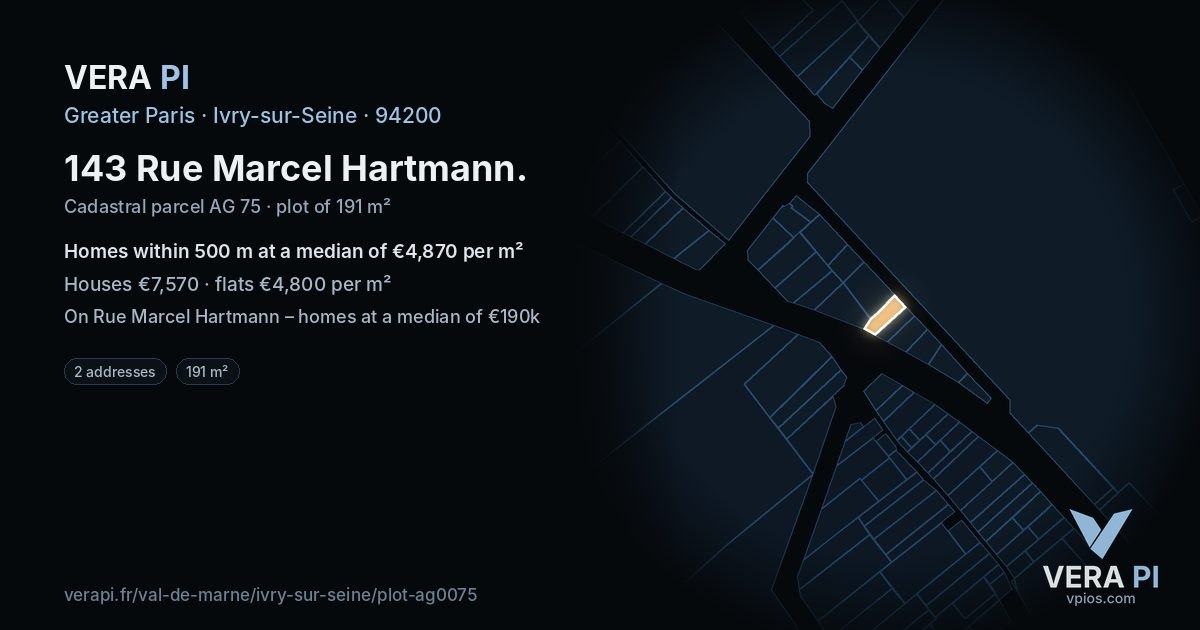 143 Rue Marcel Hartmann, Ivry-sur-Seine at night – the plot lit, the parcels around coloured by the prices near them