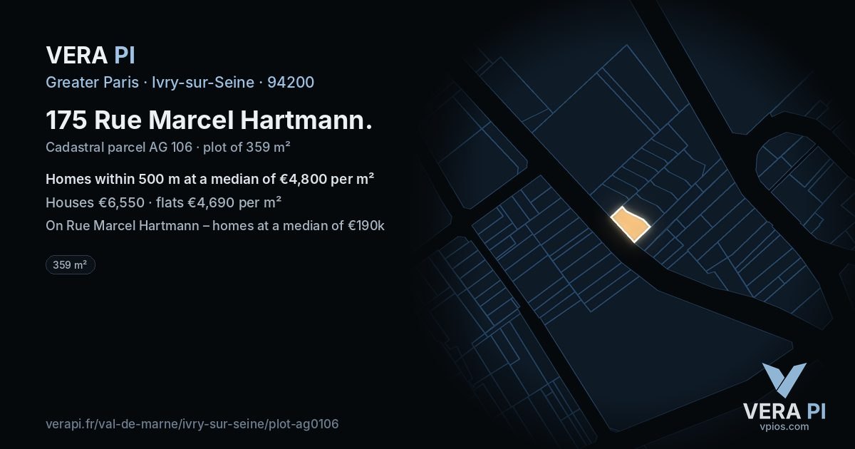 175 Rue Marcel Hartmann, Ivry-sur-Seine at night – the plot lit, the parcels around coloured by the prices near them