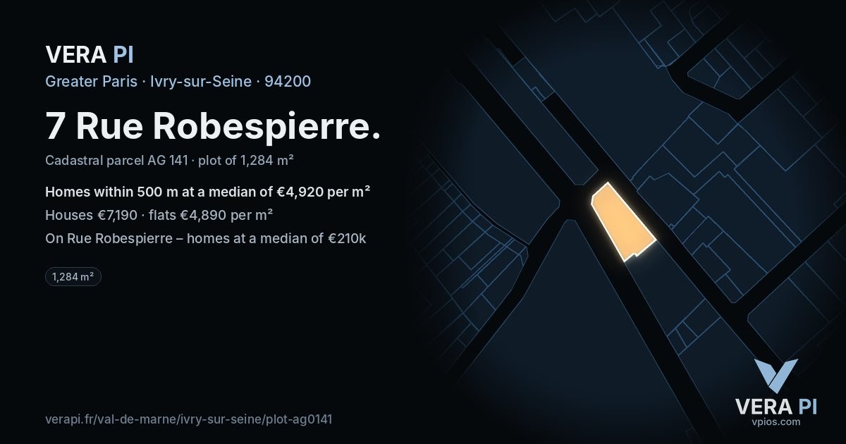 7 Rue Robespierre, Ivry-sur-Seine at night – the plot lit, the parcels around coloured by the prices near them