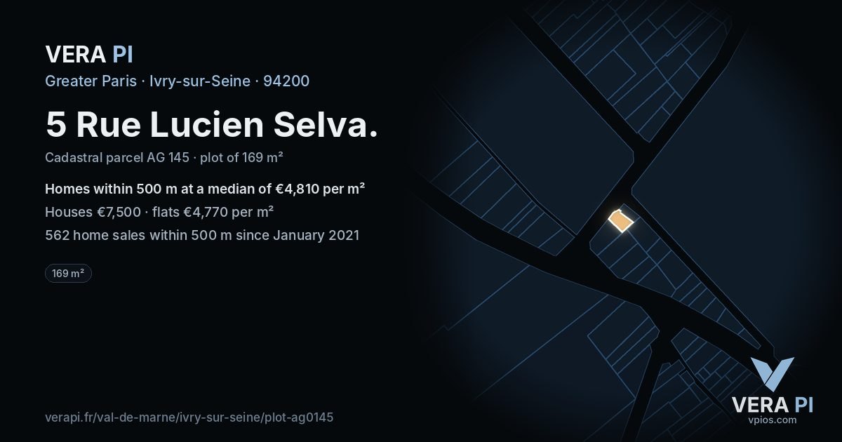 5 Rue Lucien Selva, Ivry-sur-Seine at night – the plot lit, the parcels around coloured by the prices near them