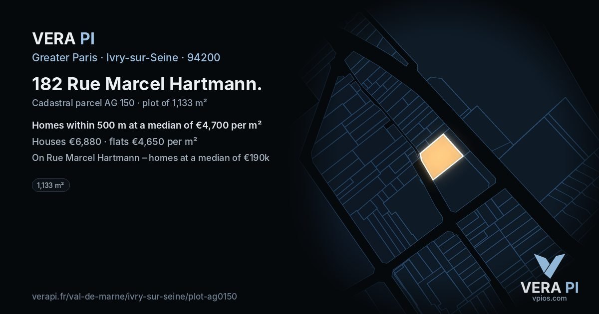 182 Rue Marcel Hartmann, Ivry-sur-Seine at night – the plot lit, the parcels around coloured by the prices near them