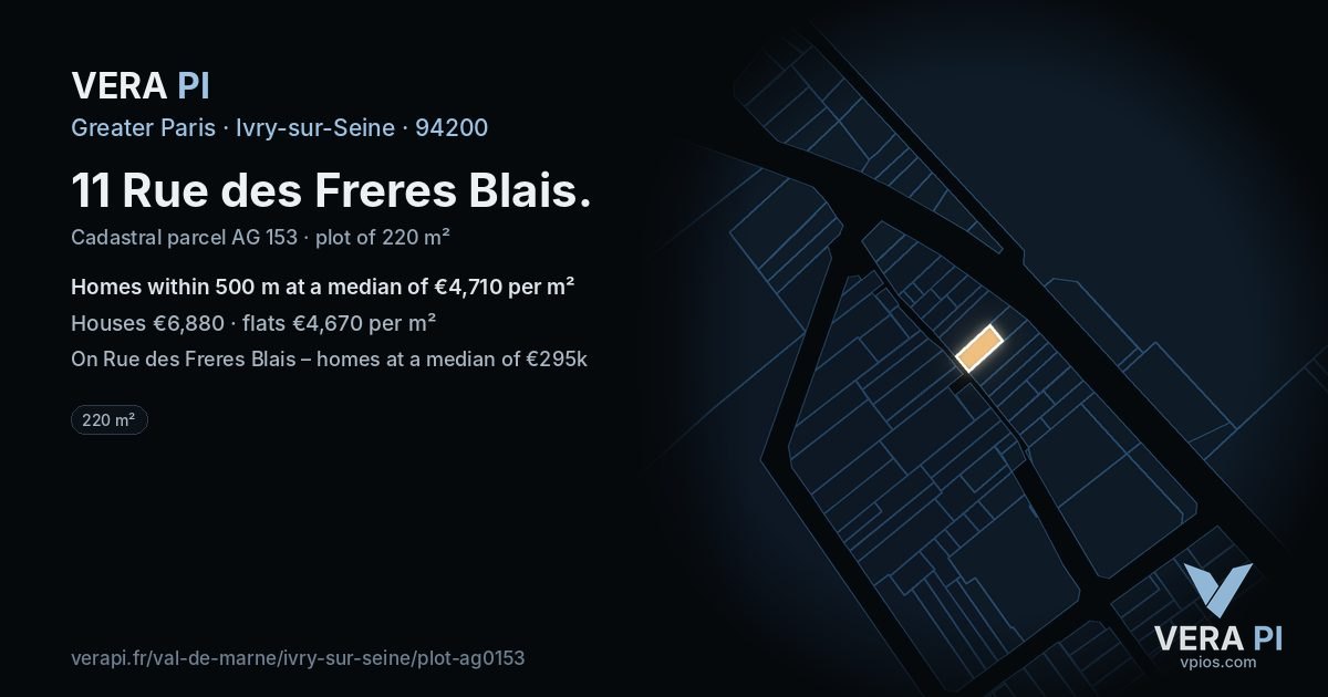 11 Rue des Freres Blais, Ivry-sur-Seine at night – the plot lit, the parcels around coloured by the prices near them