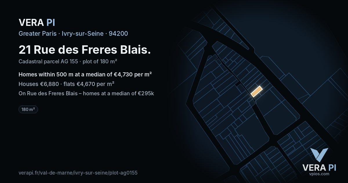 21 Rue des Freres Blais, Ivry-sur-Seine at night – the plot lit, the parcels around coloured by the prices near them