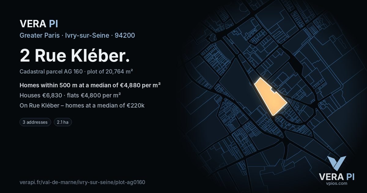2 Rue Kléber, Ivry-sur-Seine at night – the plot lit, the parcels around coloured by the prices near them