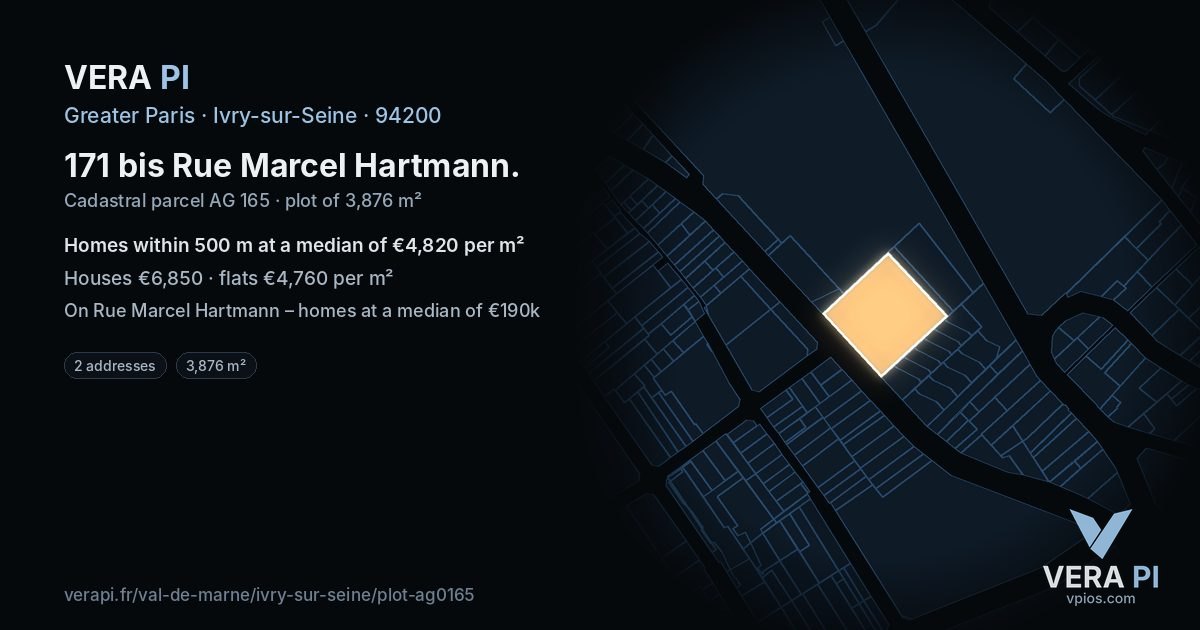 171 bis Rue Marcel Hartmann, Ivry-sur-Seine at night – the plot lit, the parcels around coloured by the prices near them