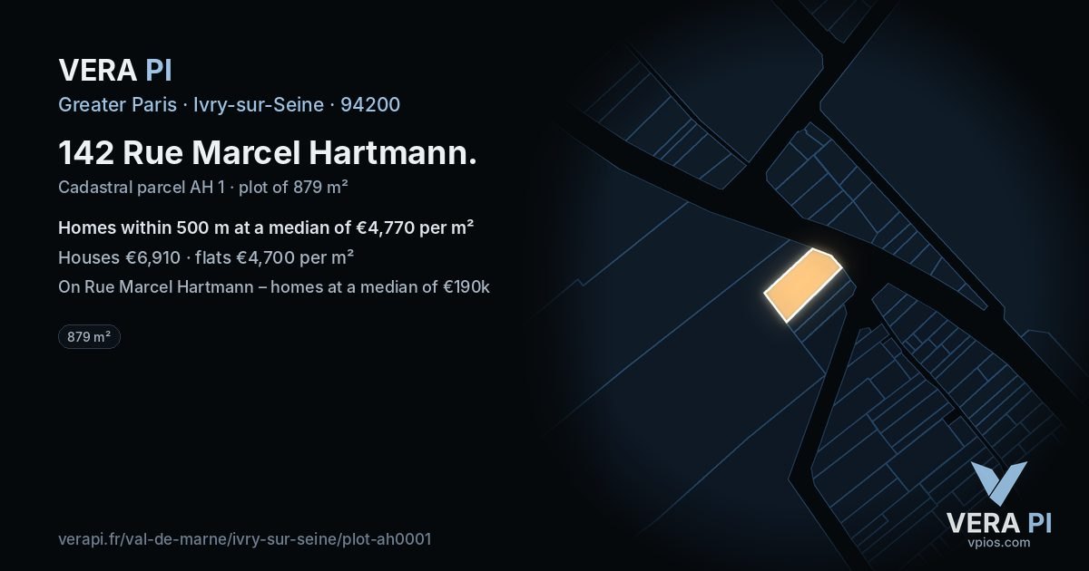 142 Rue Marcel Hartmann, Ivry-sur-Seine at night – the plot lit, the parcels around coloured by the prices near them