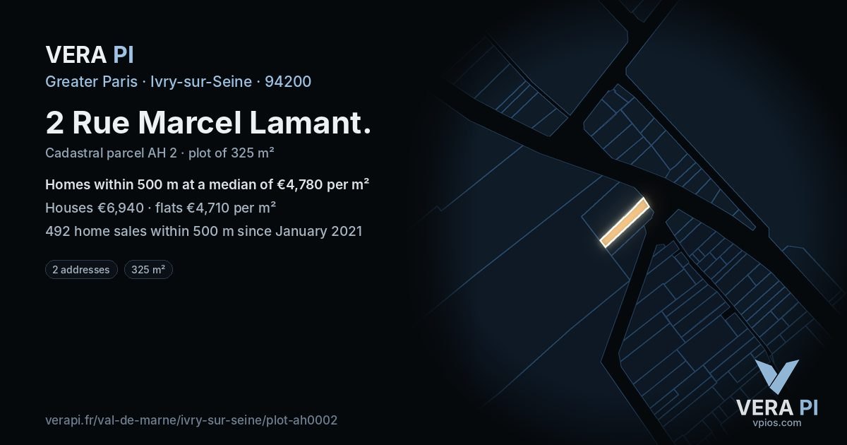 2 Rue Marcel Lamant, Ivry-sur-Seine at night – the plot lit, the parcels around coloured by the prices near them