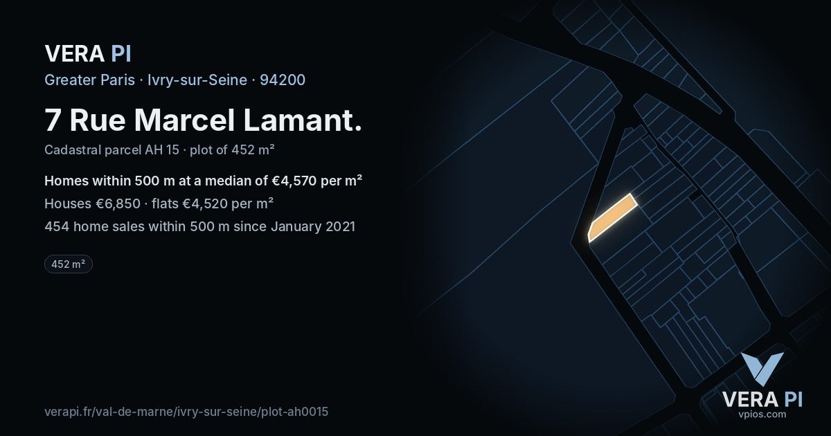 7 Rue Marcel Lamant, Ivry-sur-Seine at night – the plot lit, the parcels around coloured by the prices near them