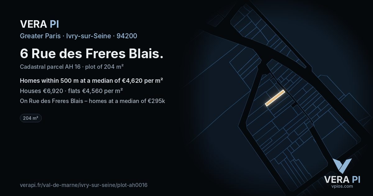 6 Rue des Freres Blais, Ivry-sur-Seine at night – the plot lit, the parcels around coloured by the prices near them