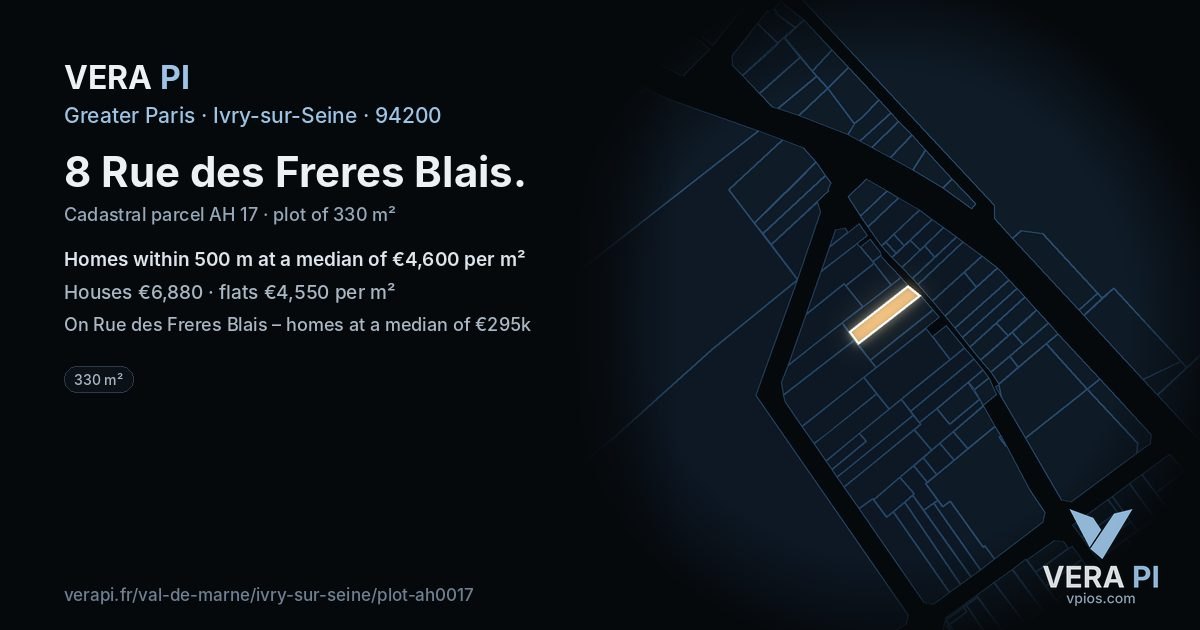 8 Rue des Freres Blais, Ivry-sur-Seine at night – the plot lit, the parcels around coloured by the prices near them