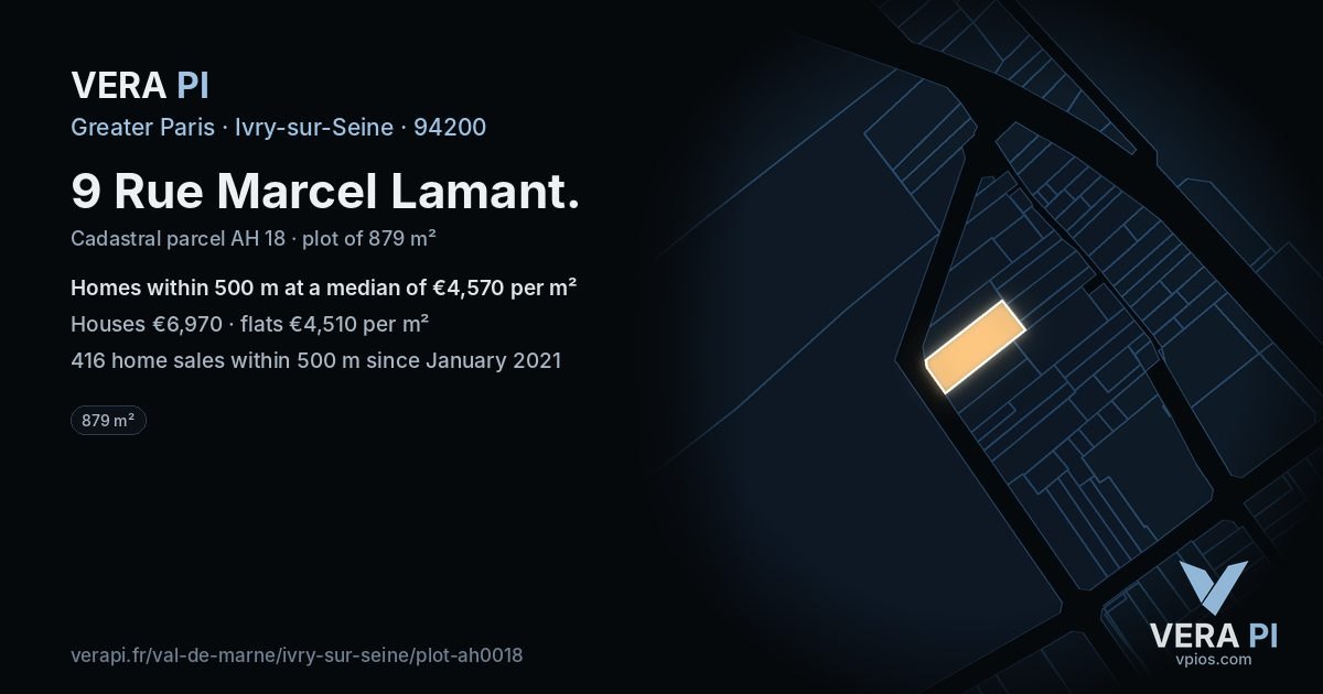 9 Rue Marcel Lamant, Ivry-sur-Seine at night – the plot lit, the parcels around coloured by the prices near them
