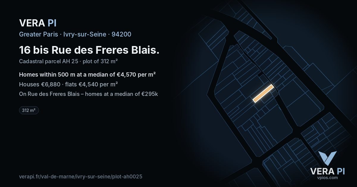 16 bis Rue des Freres Blais, Ivry-sur-Seine at night – the plot lit, the parcels around coloured by the prices near them