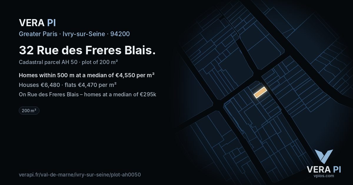 32 Rue des Freres Blais, Ivry-sur-Seine at night – the plot lit, the parcels around coloured by the prices near them