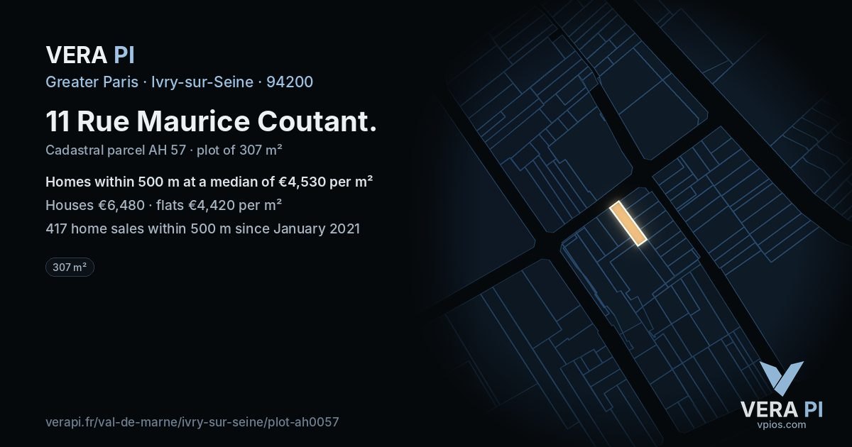 11 Rue Maurice Coutant, Ivry-sur-Seine at night – the plot lit, the parcels around coloured by the prices near them