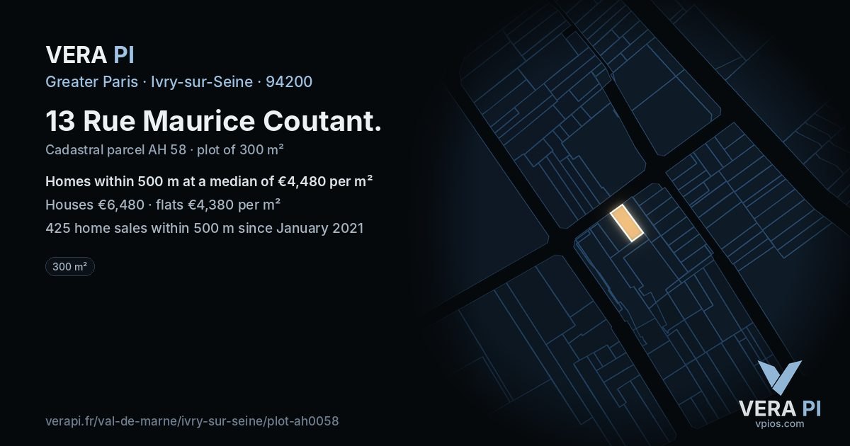 13 Rue Maurice Coutant, Ivry-sur-Seine at night – the plot lit, the parcels around coloured by the prices near them