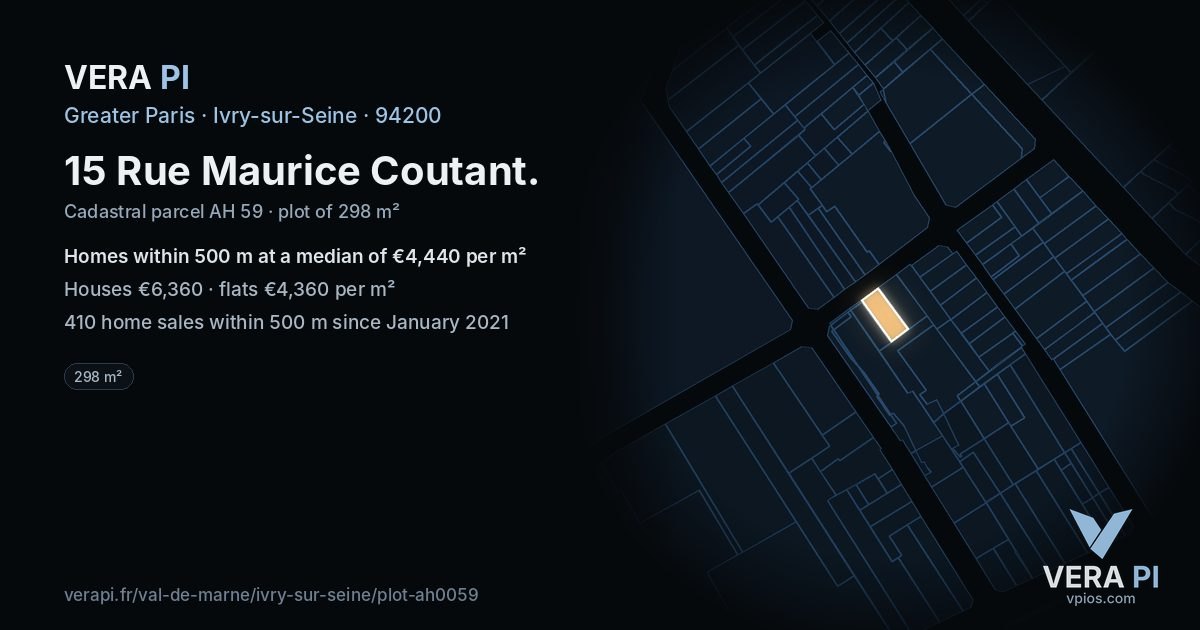15 Rue Maurice Coutant, Ivry-sur-Seine at night – the plot lit, the parcels around coloured by the prices near them