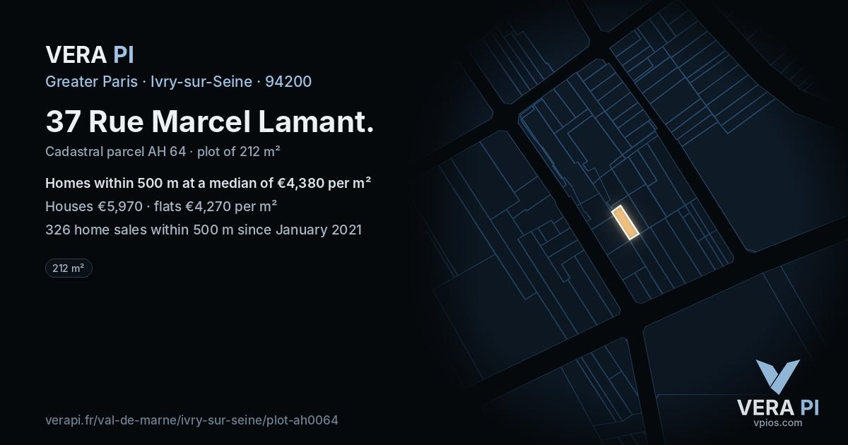 37 Rue Marcel Lamant, Ivry-sur-Seine at night – the plot lit, the parcels around coloured by the prices near them
