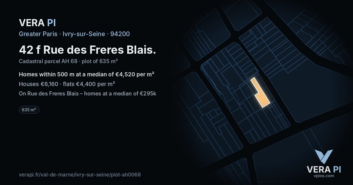 42 f Rue des Freres Blais, Ivry-sur-Seine at night – the plot lit, the parcels around coloured by the prices near them