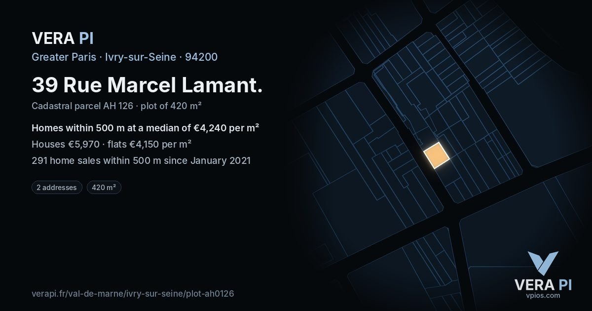 39 Rue Marcel Lamant, Ivry-sur-Seine at night – the plot lit, the parcels around coloured by the prices near them