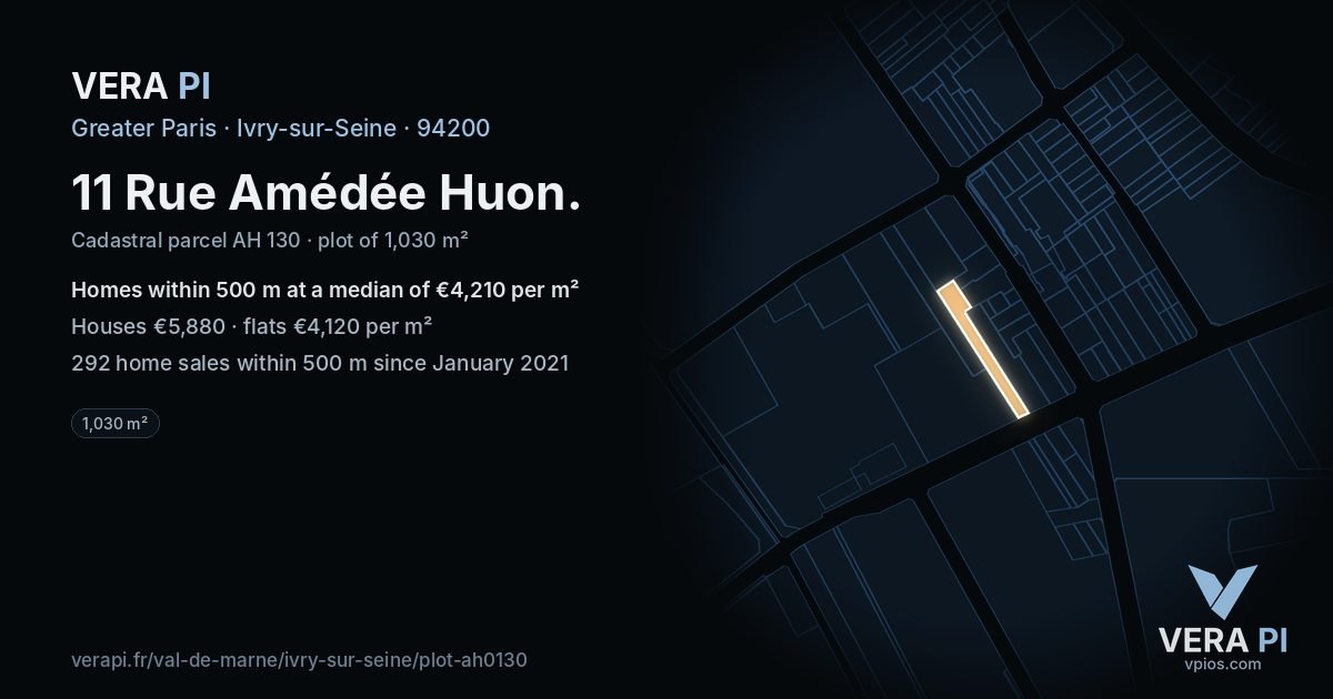 11 Rue Amédée Huon, Ivry-sur-Seine at night – the plot lit, the parcels around coloured by the prices near them