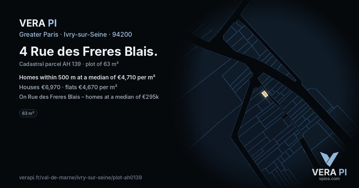 4 Rue des Freres Blais, Ivry-sur-Seine at night – the plot lit, the parcels around coloured by the prices near them