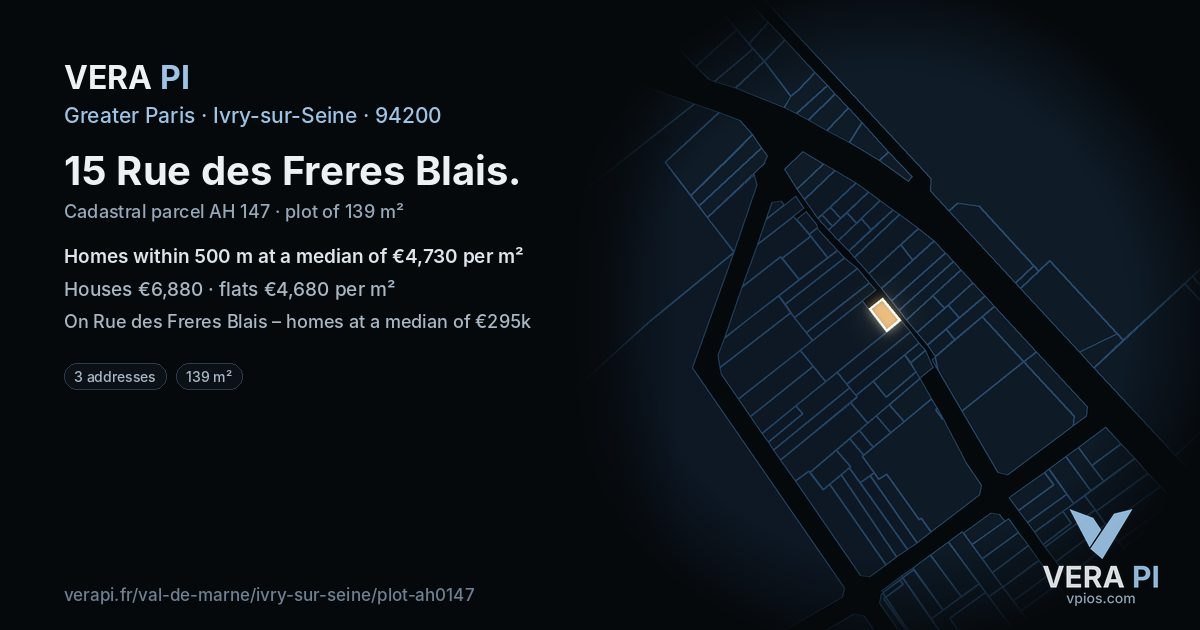 15 Rue des Freres Blais, Ivry-sur-Seine at night – the plot lit, the parcels around coloured by the prices near them