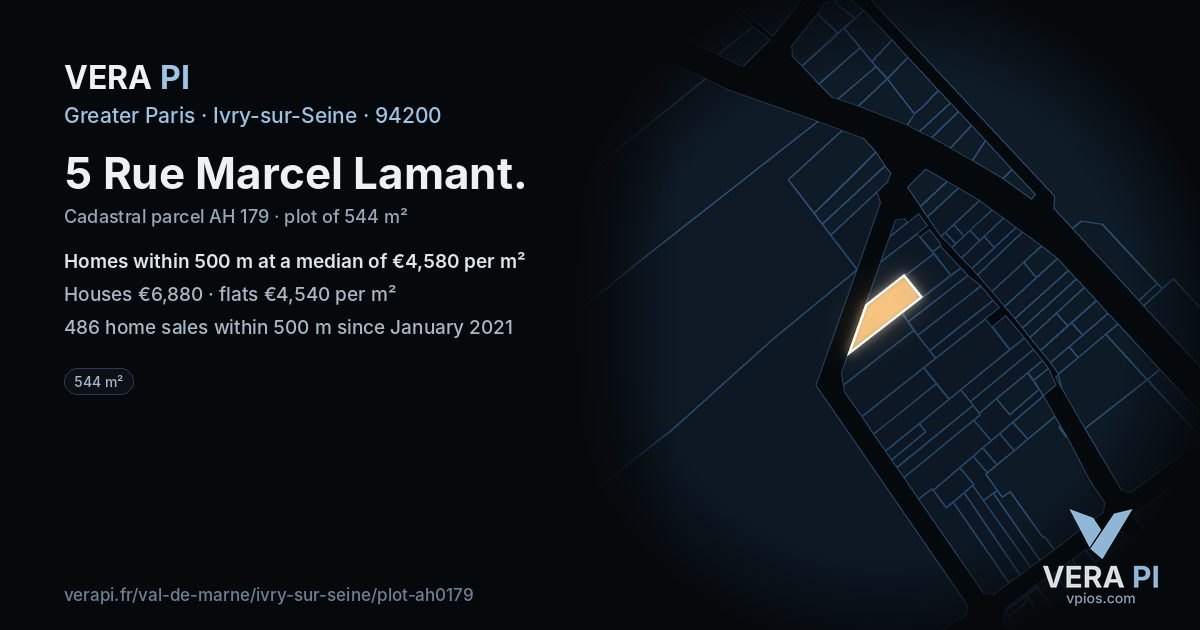 5 Rue Marcel Lamant, Ivry-sur-Seine at night – the plot lit, the parcels around coloured by the prices near them