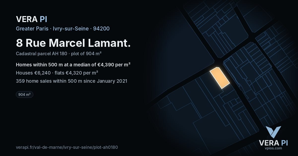 8 Rue Marcel Lamant, Ivry-sur-Seine at night – the plot lit, the parcels around coloured by the prices near them