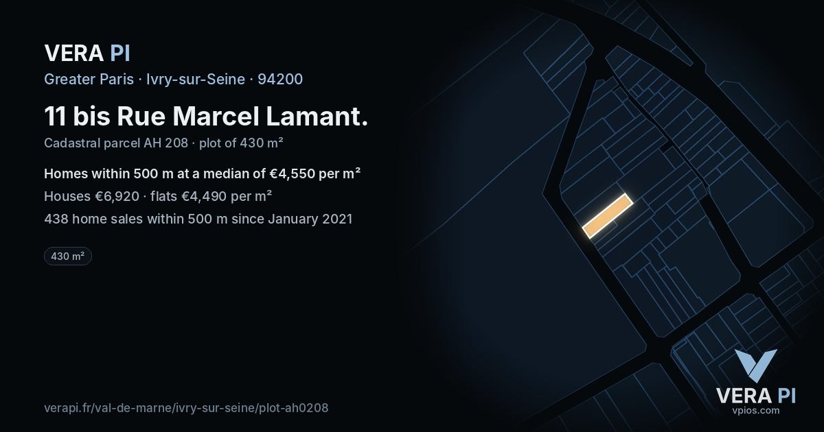 11 bis Rue Marcel Lamant, Ivry-sur-Seine at night – the plot lit, the parcels around coloured by the prices near them