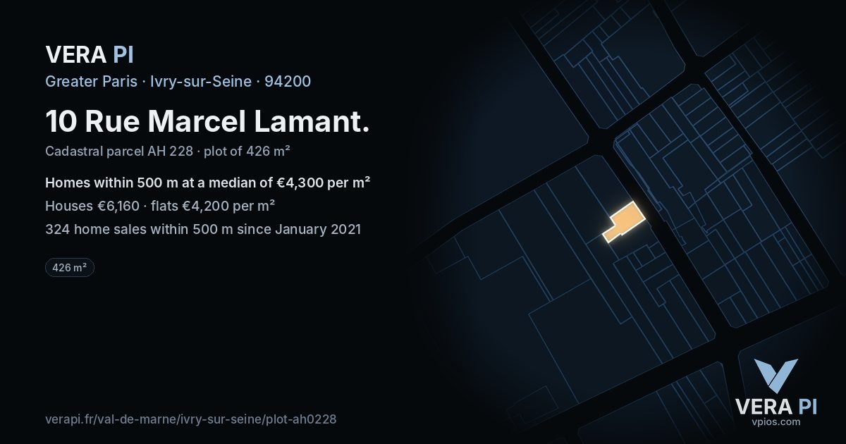 10 Rue Marcel Lamant, Ivry-sur-Seine at night – the plot lit, the parcels around coloured by the prices near them