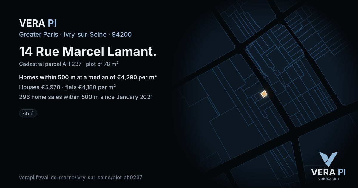 14 Rue Marcel Lamant, Ivry-sur-Seine at night – the plot lit, the parcels around coloured by the prices near them