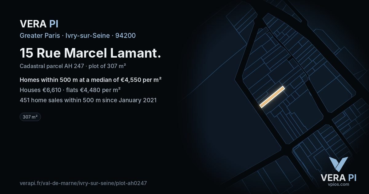 15 Rue Marcel Lamant, Ivry-sur-Seine at night – the plot lit, the parcels around coloured by the prices near them